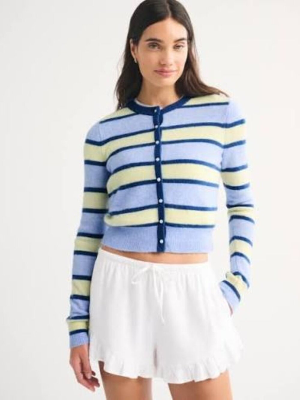 Merino Wool-Blend Shrunken Crew Cardigan